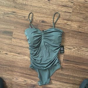 NWT Womens Express 1-Piece Compression Bathing Suit size M Olive Green
